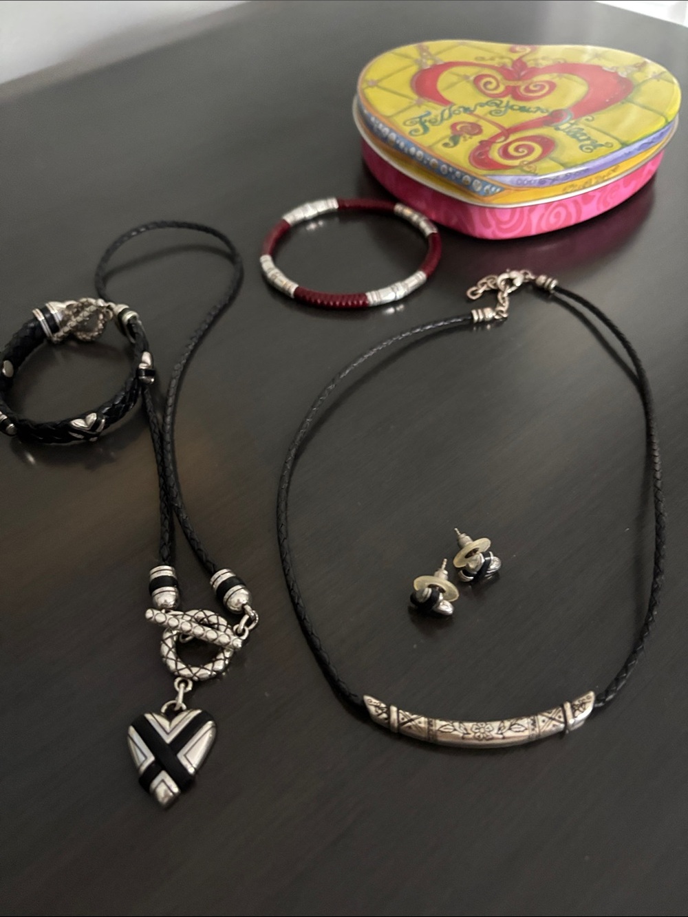 Brighton Black and Silver Heart Pendant Necklace Set - Women Jewelry